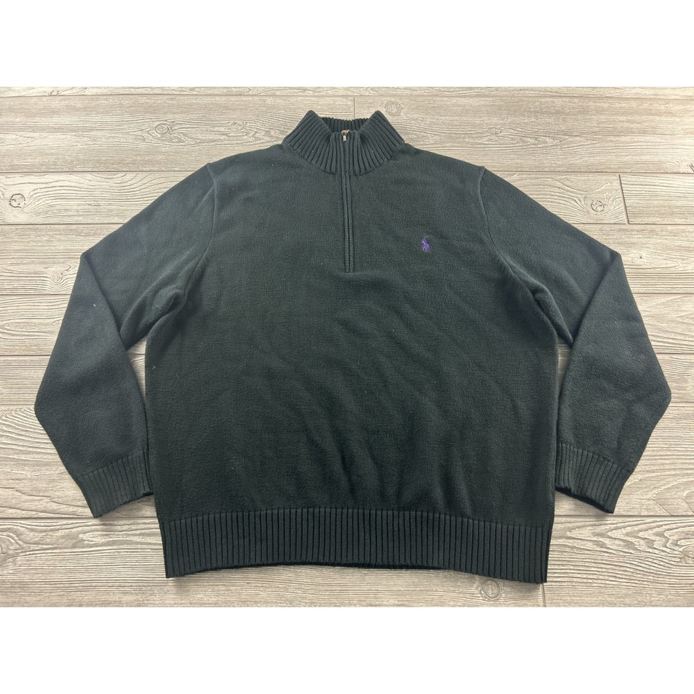 Polo Ralph Lauren Sweater Men's Black 100% Cotton 1/4 Zip Size XXL